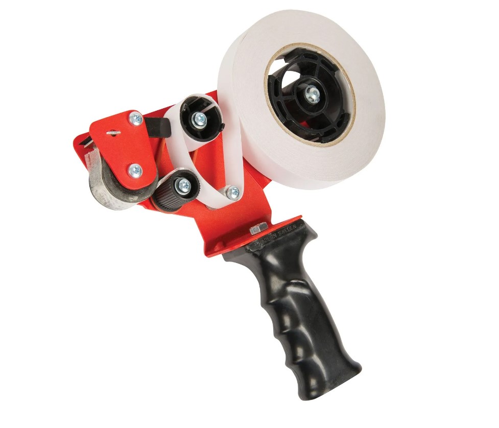 Double sided tape dispenser packability
